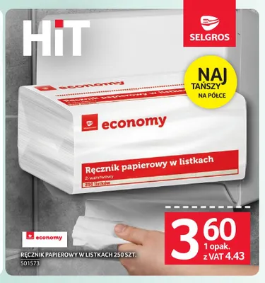 Ręcznik papierowy w listkach 250 szt. Economy promocja w Selgros