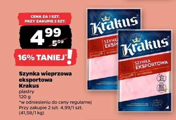 Szynka wieprzowa eksportowa plastry Krakus promocja w Netto