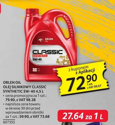 Olej silnikowy Orlen Oil Classic 10W-40 4.5L z kuponem z Aplikacji promocja w Selgros