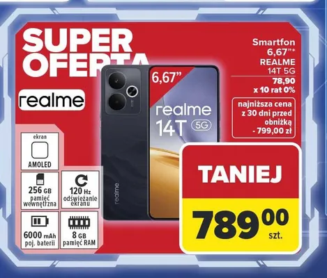 Smartfon 6,67" REALME 14T 5g promocja w Carrefour