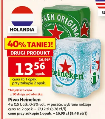 Piwo Heineken Original 4-pak 500ml promocja w Auchan