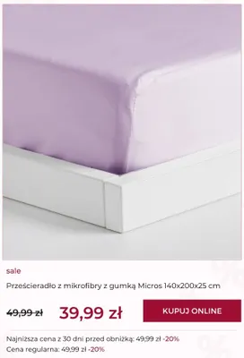Prześcieradło z mikrofibry z gumką Micros 140x200x25 cm promocja w home&you