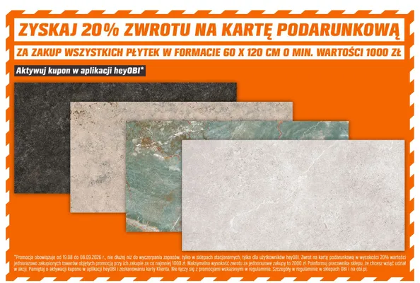 Płytki w formacie 60x120 cm promocja w OBI