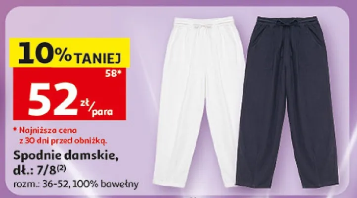 Spodnie damskie dł. 7/8 Inextenso rozm. 36-52 100% bawełny promocja w Auchan
