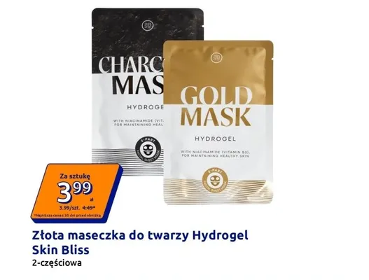 Złota maseczka do twarzy Hydrogel Skin Bliss 2-częściowa promocja w Action