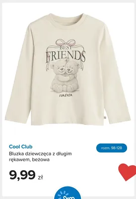 Bluzka dziewczęca z długim rękawem Cool Club beżowa promocja w Smyk