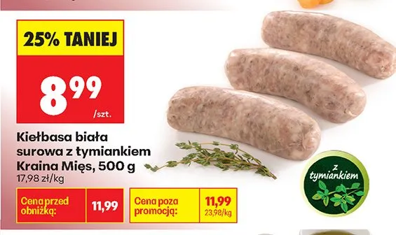 Kiełbasa biała surowa z tymiankiem promocja w Biedronka