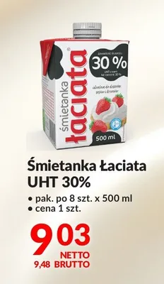 Śmietanka Łaciata UHT 30% promocja w Makro
