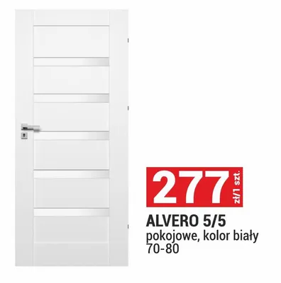 Drzwi ALVERO 5/5 pokojowe kolor biały 70-80 promocja w Merkury Market