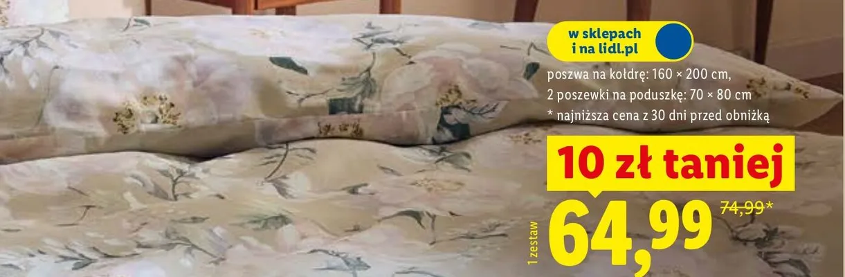 Pościel satynowa z bawełny 160 x 200 cm promocja w Lidl