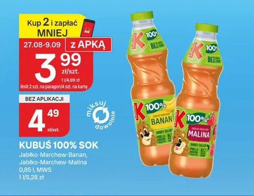 Sok Kubuś jabłko-marchew-banan 100% promocja w Chorten