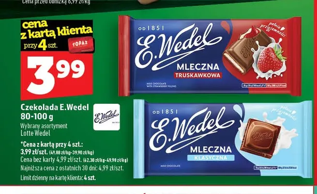 Czekolada mleczna truskawkowa E.Wedel promocja w TOPAZ