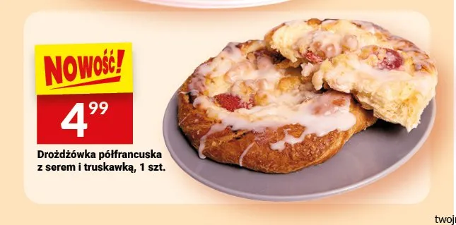 Drożdżówka półfrancuska z serem i truskawką Białecki promocja w Twój Market