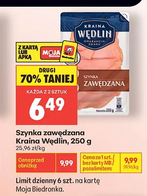 Szynka zawędzana Kraina Wędlin promocja w Biedronka