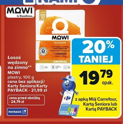 Łosoś wędzony na zimno plastry Mowi promocja w Carrefour Market