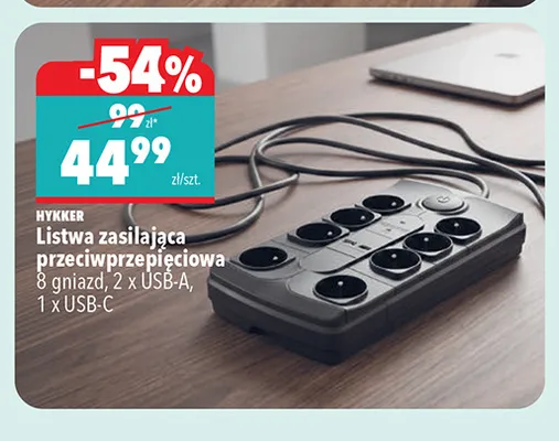 Listwa zasilająca przeciwprzepięciowa Hykker promocja w Biedronka