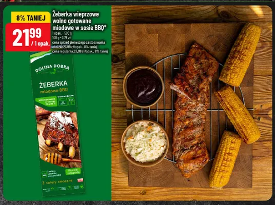 Żeberka wieprzowe wolno gotowane miodowe w sosie BBQ Dolina Dobra promocja w POLOmarket