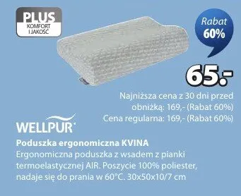 Poduszka ergonomiczna Kvina z wsadem z pianki termoelastycznej AIR, nadaje się do prania w 60°C 30x50x10/7cm promocja w Jysk