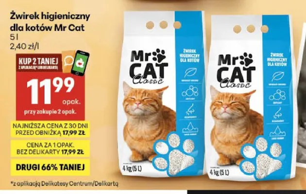 Żwirek higieniczny dla kotów Classic Mr Cat promocja w Delikatesy Centrum