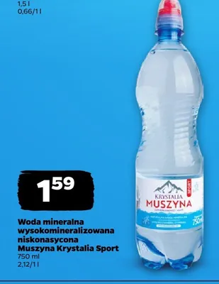 Woda mineralna wysokozmineralizowana niskonasycona Muszyna Krystalia Sport promocja w Netto