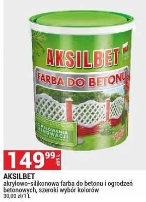 Farba do betonu i ogrodzeń betonowych Aksilbet akrylowo-silikonowa promocja w Merkury Market