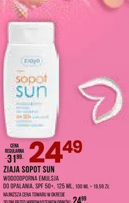 Wodoodporna emulsja do opalania Ziaja Sopot Sun SPF 50+ promocja w Drogerie Natura