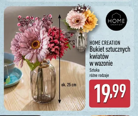 Bukiet sztucznych kwiatów w wazonie Home Creation promocja w Aldi