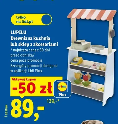 Drewniany sklep z akcesoriami Lupilu promocja w Lidl