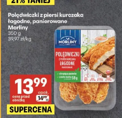 Polędwiczki z piersi kurczaka łagodne panierowane Morliny promocja w Delikatesy Centrum