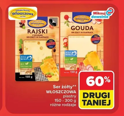 Ser żółty Rajski Włoszczowa plastry promocja w Carrefour