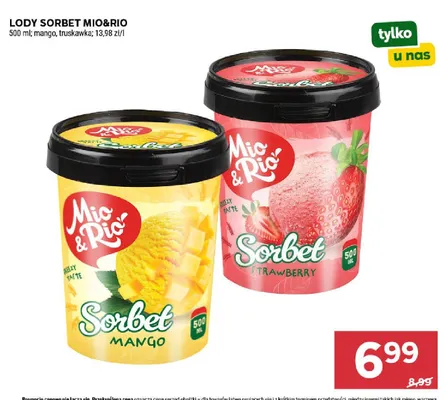 Lody sorbet Mio&Rio truskawka promocja w Stokrotka