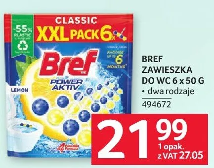 Zawieszka do WC Bref Power Aktiv Classic XXL Pack 6x50g promocja w Selgros