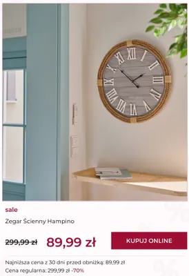 Zegar ścienny Hampino Home&you promocja w home&you