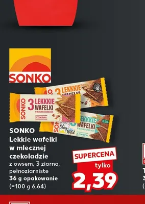 Lekkie wafelki w mlecznej czekoladzie z owsem Sonko promocja w Kaufland