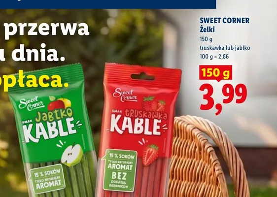Żelki Sweet Corner Truskawka Kable truskawkowe promocja w Lidl