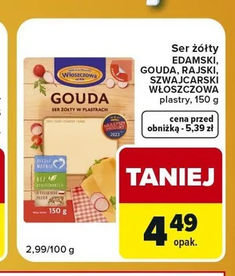 Ser żółty Rajski Włoszczowa plastry promocja w Carrefour Express