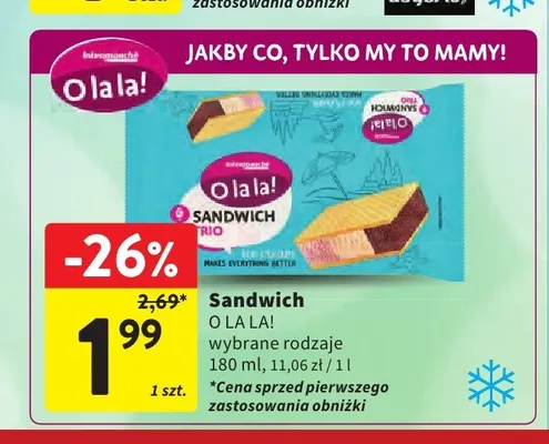 Lody kanapka O la la! Sandwich Trio promocja w Intermarche