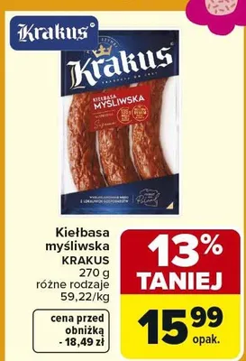 Kiełbasa myśliwska różne rodzaje promocja w Carrefour Market