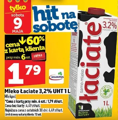 Mleko Łaciate 3,2% UHT promocja w TOPAZ