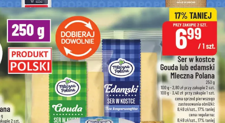 Ser w kostce Edamski Mleczna Polana promocja w POLOmarket