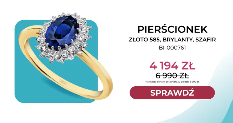 Pierścionek złoto 585 brylanty szafir BI-000761 Briju promocja w Briju