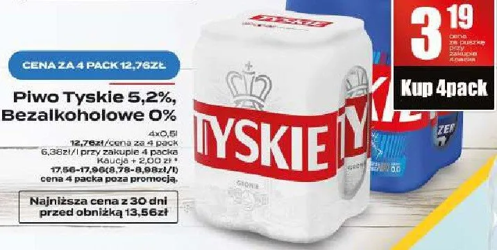Piwo tyskie 5,2% bezalkoholowe 0% promocja w Supeco