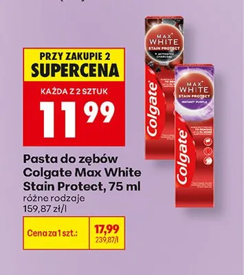 Pasta do zębów Colgate Max White Instant Purple promocja w Biedronka