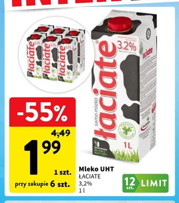 Mleko UHT Łaciate 3,2% promocja w Intermarche