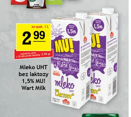 Mleko UHT bez laktozy MU! 1,5% promocja w Gram Market