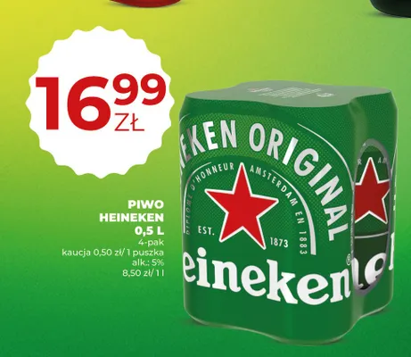 Piwo Heineken Original 4-pak 0,5 l promocja w Duży Ben