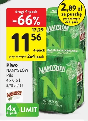 Piwo Namysłów Pils 4-pak promocja w Intermarche