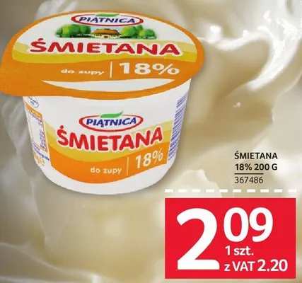 Śmietana Piątnica 18% 200 g promocja w Selgros