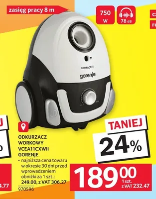 Odkurzacz workowy Gorenje VCEA11CXWII promocja w Selgros