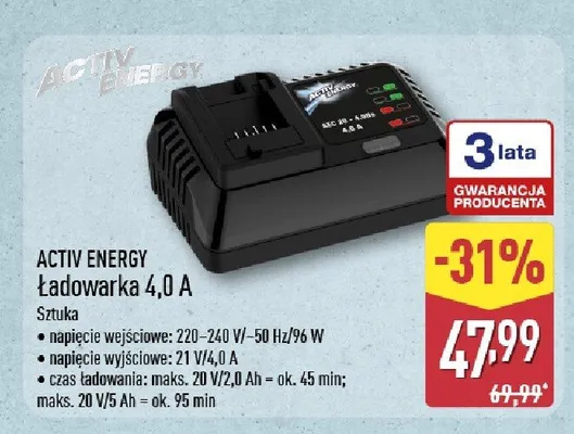 Ładowarka ACTIV ENERGY 4,0A promocja w Aldi